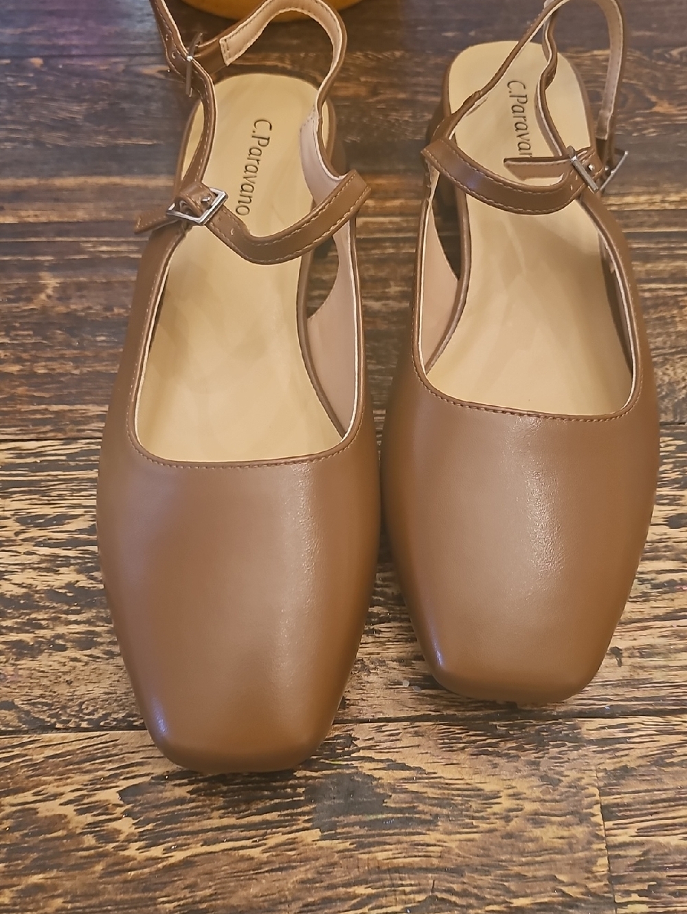 C. Paravano Brown Square-Toe Mary Jane Flats 9 New